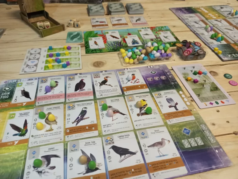 ウイングスパン 拡張 中南米の翼のプレイ中の盤面